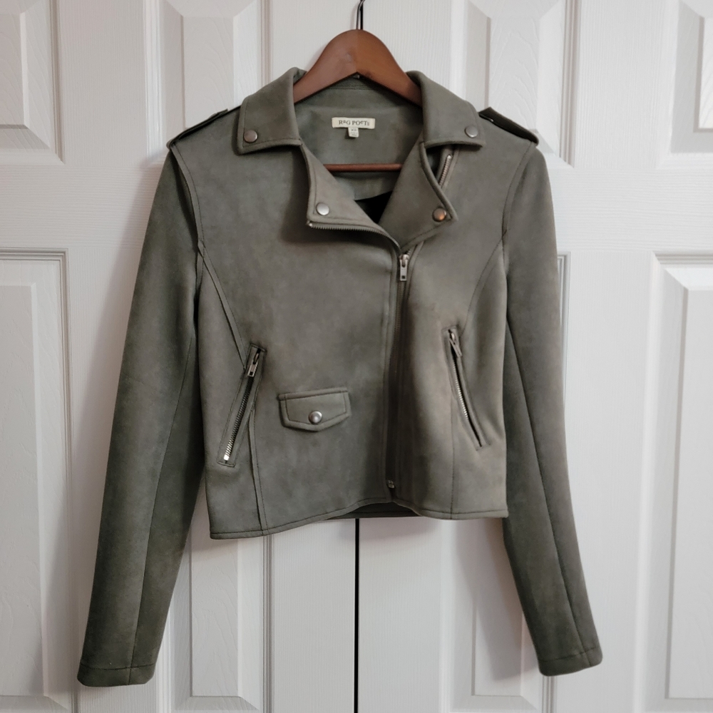 Rag Poets Everit Faux Suede Moto Jacket Gray Women’s XS Asymmetrical Biker - Picture 4 of 15